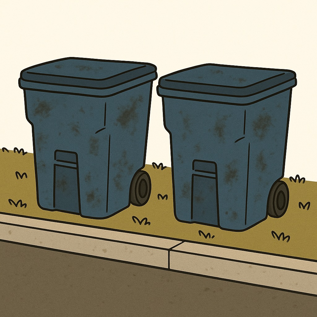 Worker cleaning trash bin